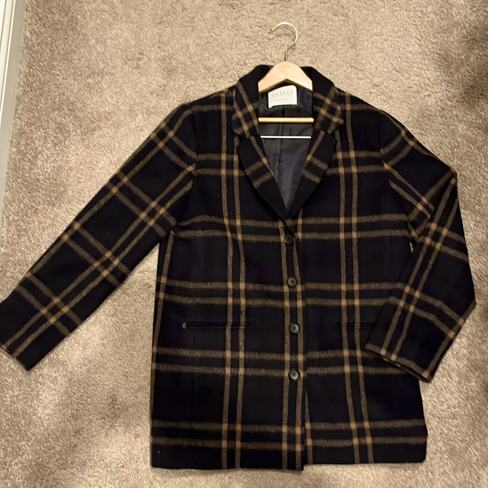 Velvet by Graham & Spencer Navy and Tan Plaid Wool-Blend Blazer